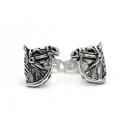 - Sterling Silver Bridled Horse Head Stud Post Earrings