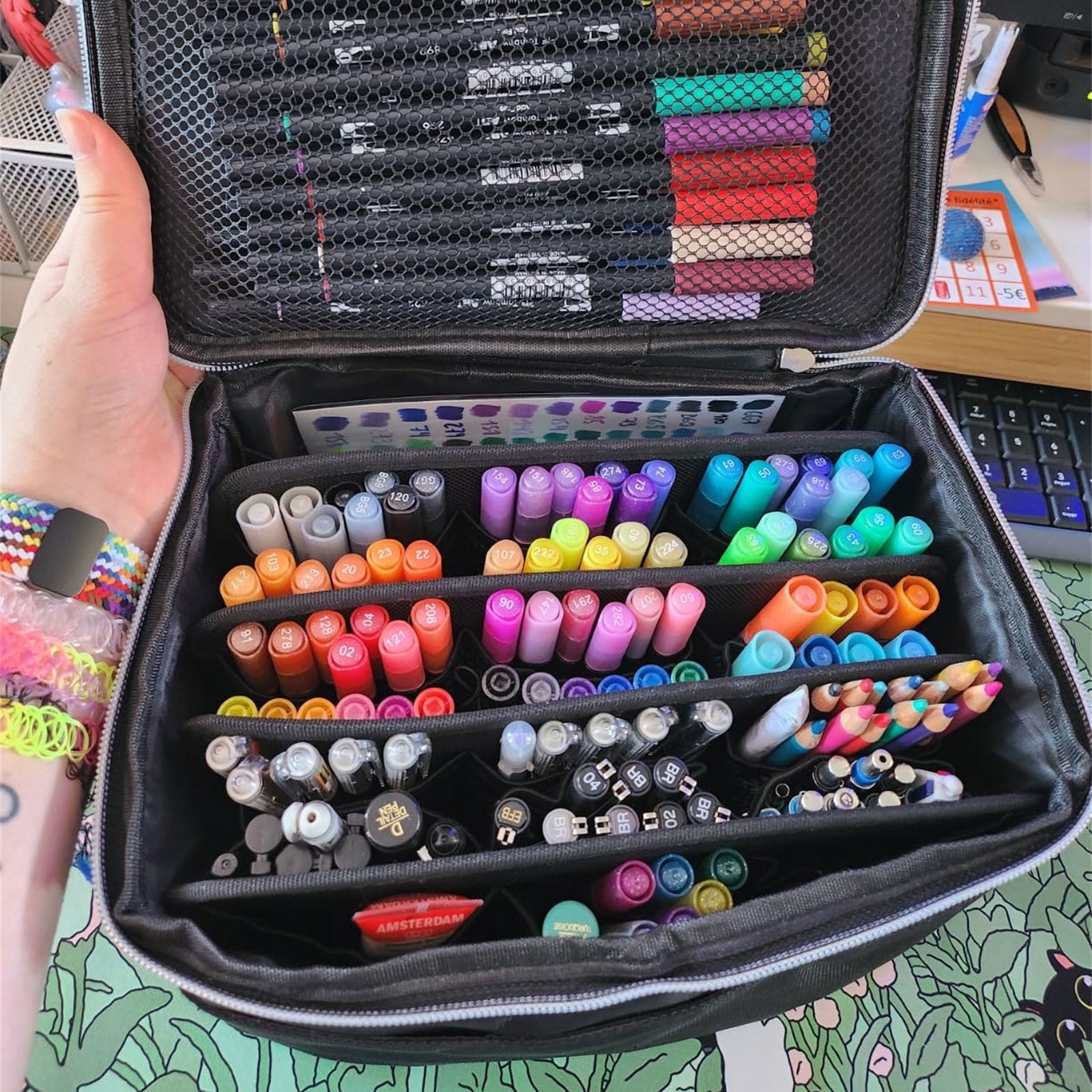 120 Slots Large Capacity Multilayer Marker Case with Shoulder Strap Portable Art Markers Carrying Bag Marker Organizers