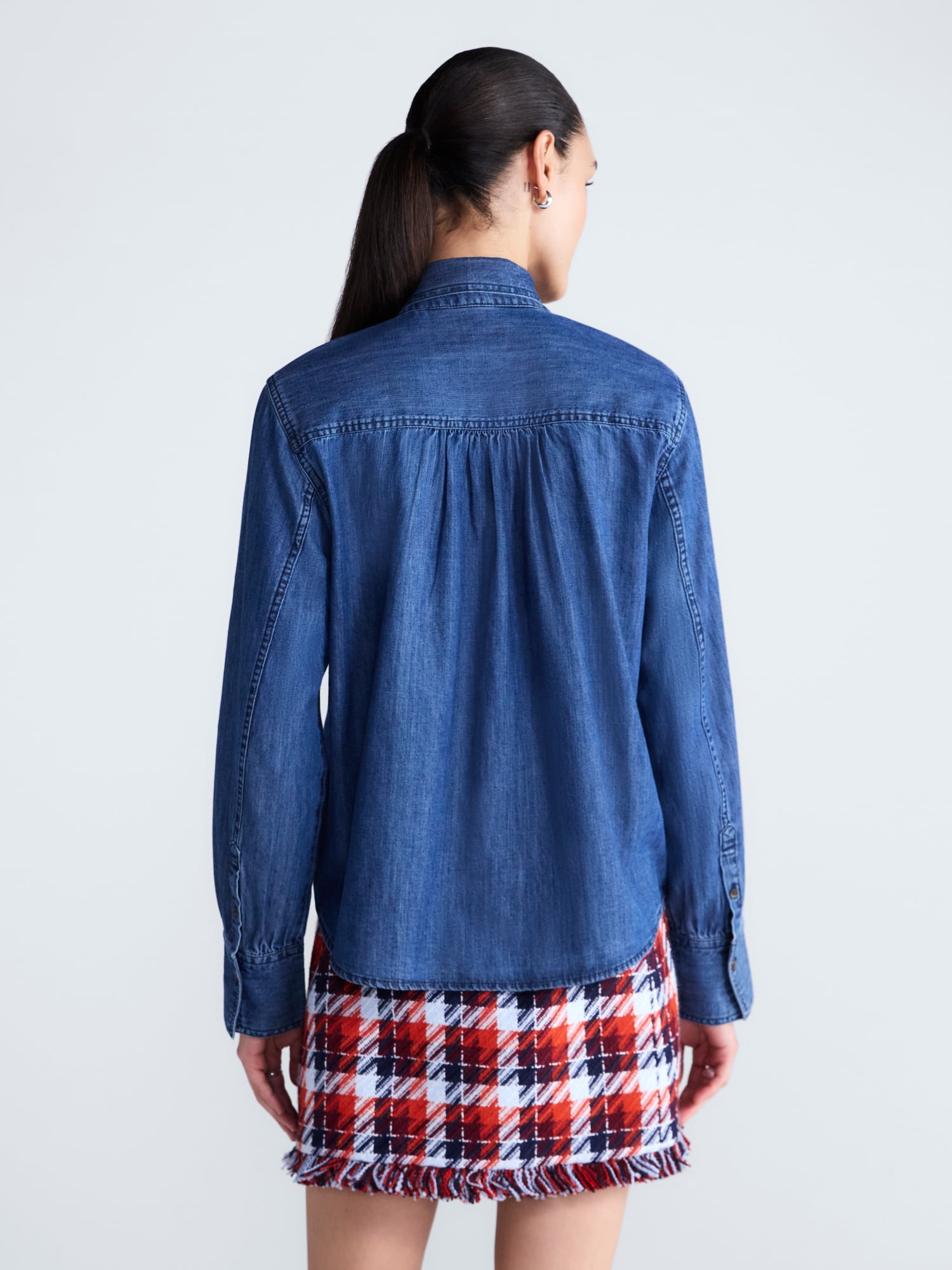 Free Assembly Women's and Women's Plus Long Sleeve Tie Neck Shirt, Sizes XS-4X