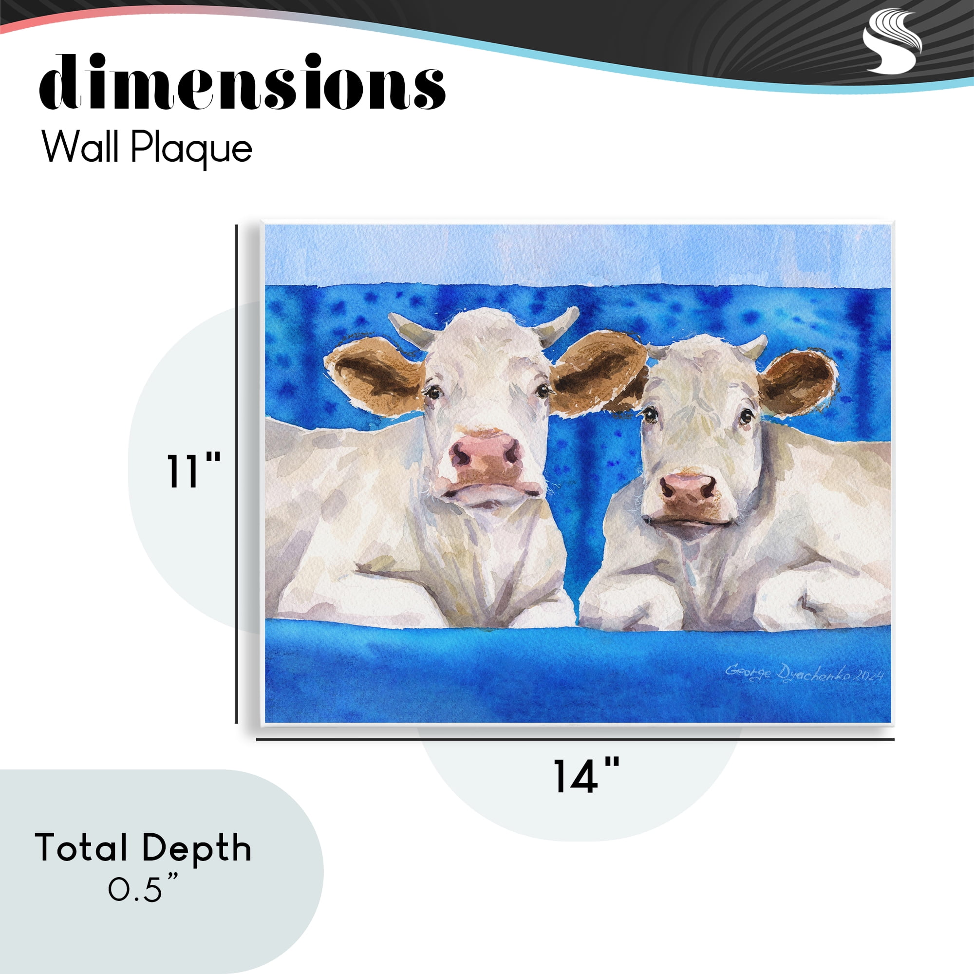 Stupell Industries White Cows on Blue Sofa Wall Plaque Art, design by George Dyachenko
