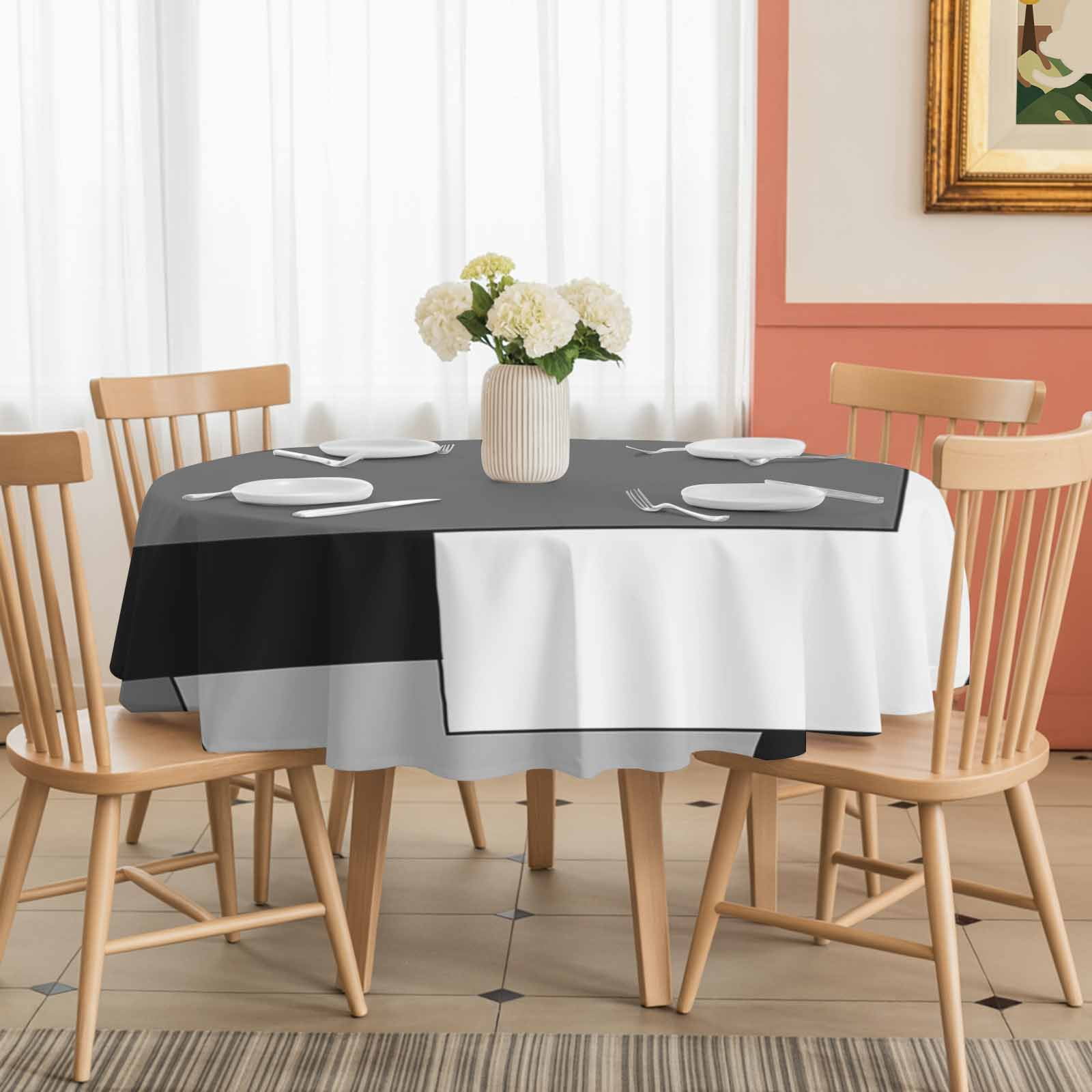 Round Tablecloth Black White Grey Color Block Waterproof Oil Proof Polyester Table Cloth Cover Decor for Home Dining Outdoor,Patio,Parties, 60" Dia. Abstract Modern Geometric