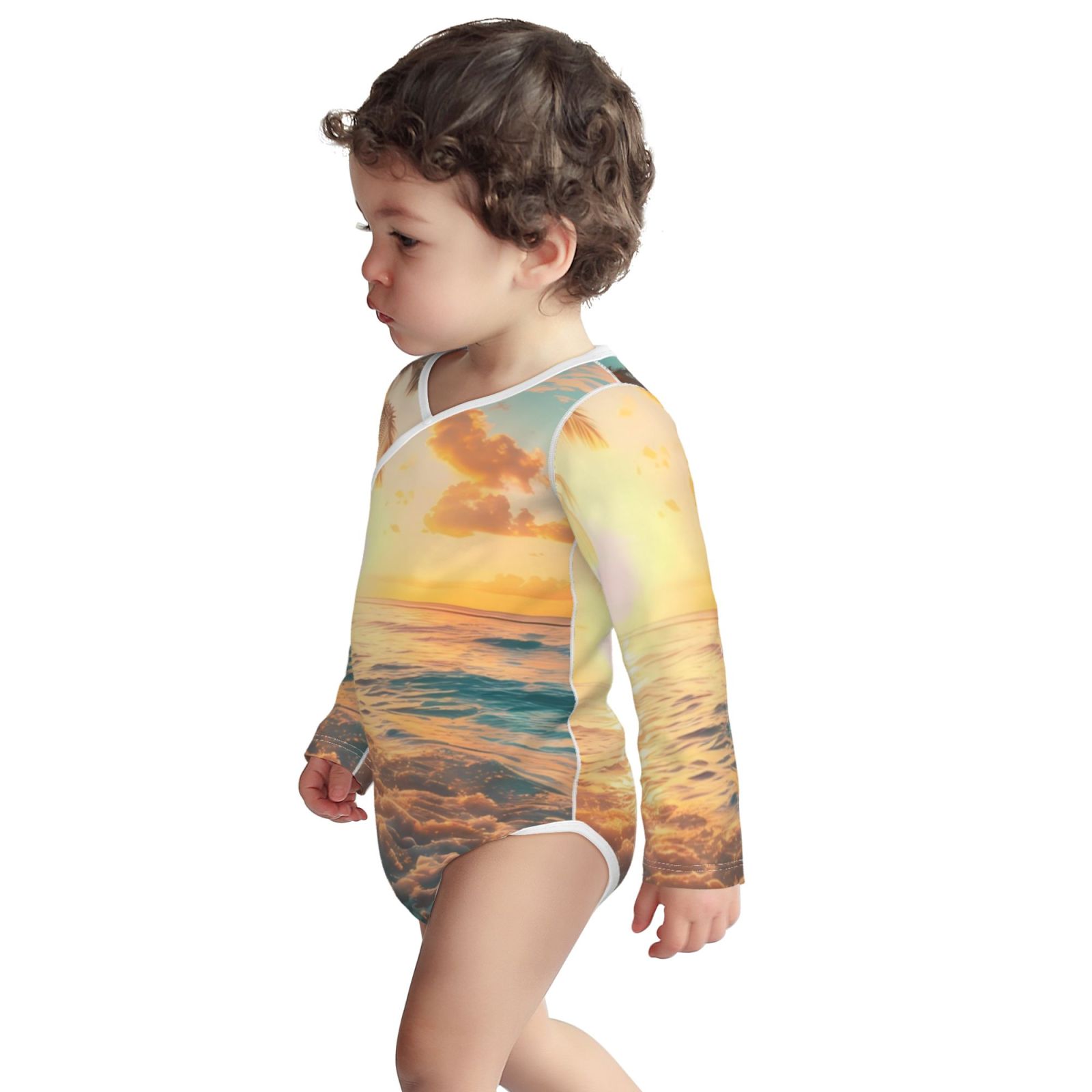 Xecao Tropical Sunset Beach Scene Print Baby unisex-baby Cotton Long-sleeve Bodysuits-12 Months