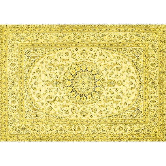 Ahgly Company Machine Washable Indoor Rectangle Medallion Yellow Traditional Area Rugs, 5' x 7'