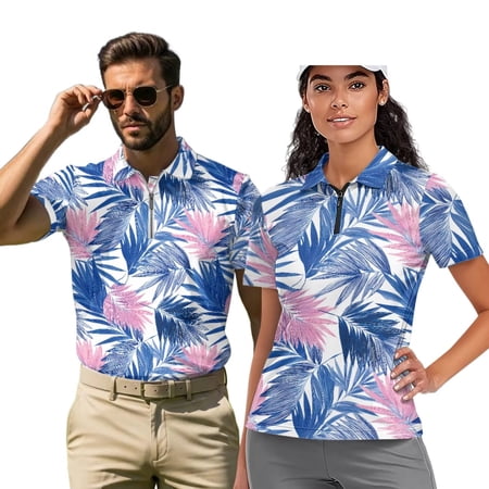 Binienty Palm Leaf Couple Matching Outfits Classic Fit Stylish Shirts Workout Tops Versatile Athletic Quarter Zip Pullover for Golf Running Sports Outing Wear