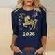 thumbnail image 1 of TaTaai Ladies 2026 New Year Festival Print 3/4 Sleeve Round Neck Blouse Casual Top Holiday Celebration Party Attire Gift, 1 of 5