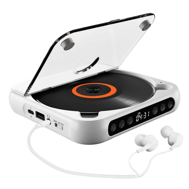 AMERTEER Wireless Rechargeable CD Player with Hold Function LED Display USB Audio Port 2000mAh Personal MP3 CD for Listening Music Prenatal Education Children Study