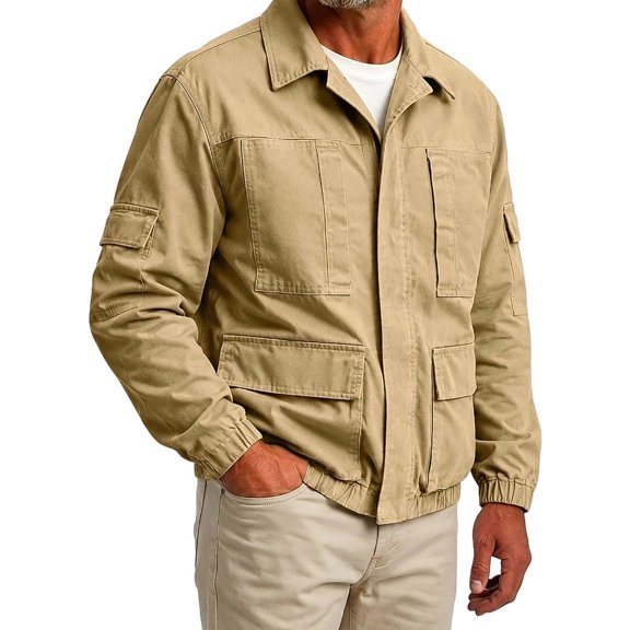 Turilly Plus Size Mens Cargo Utility Jacket Lapel Collar Full Zip Multi Pocket Work Coat for Fall Winter Outdoor