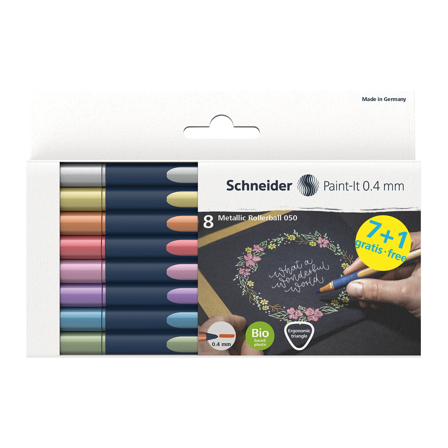 Schneider Paint-It 050, Metallic RollerballS, 0.4 mm, Wallet, 8 Assorted Ink Colors