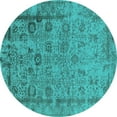 thumbnail image 1 of Ahgly Company Machine Washable Indoor Round Oriental Turquoise Blue Industrial Area Rugs, 5' Round, 1 of 4