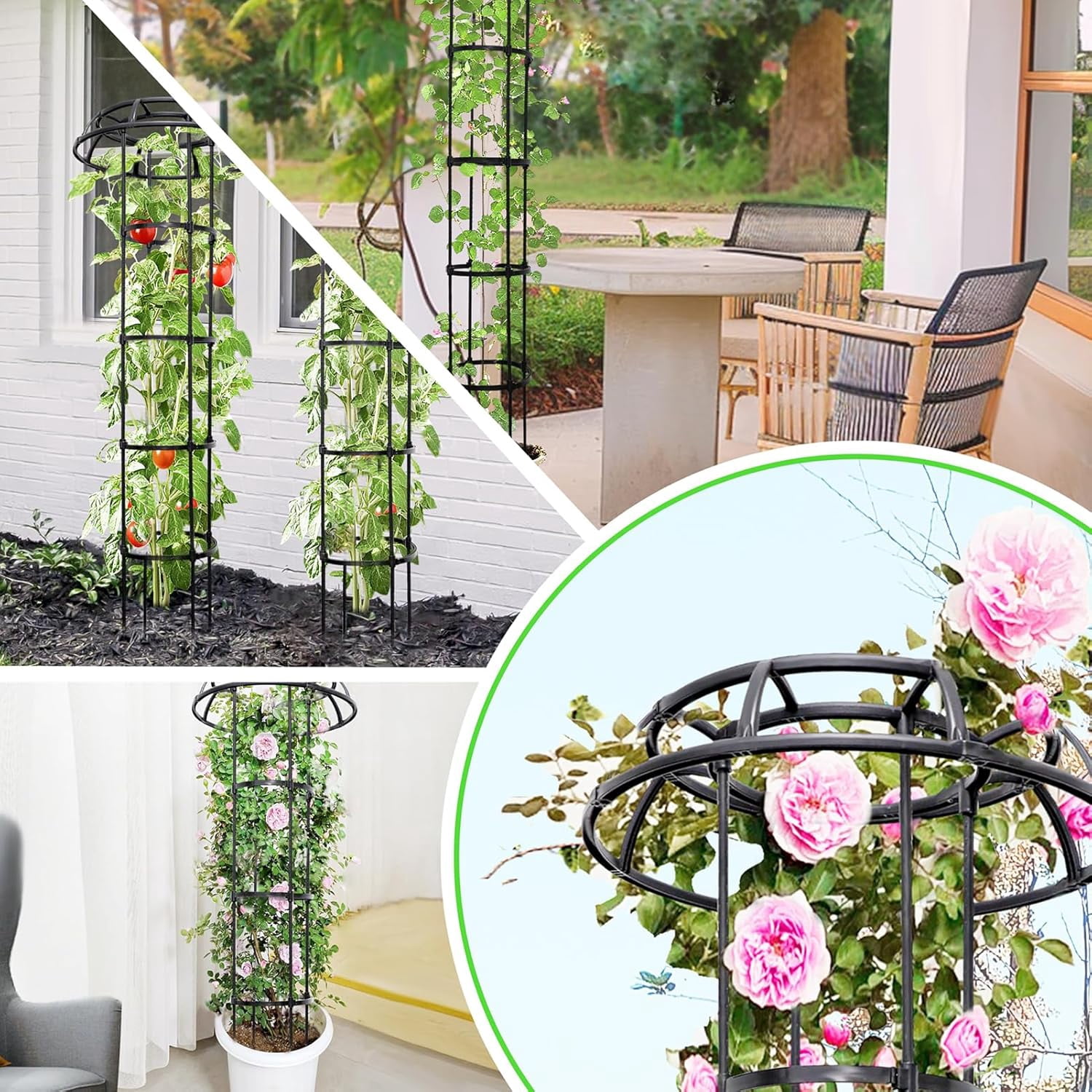 77-Inch Garden Trellis for Climbing Plants,Heavy-Duty Metal Obelisk with Mushroom Top,Stable Support for Potted Clematis,Tomato,Cucumber,Rose,Pea & Vine