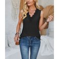 thumbnail image 2 of Women's V-Neck Shirts Summer Sleeveless Solid Color Eyelet Embroidery T-shirts Casual Loose Fit Flower Decoration Tops, 2 of 8