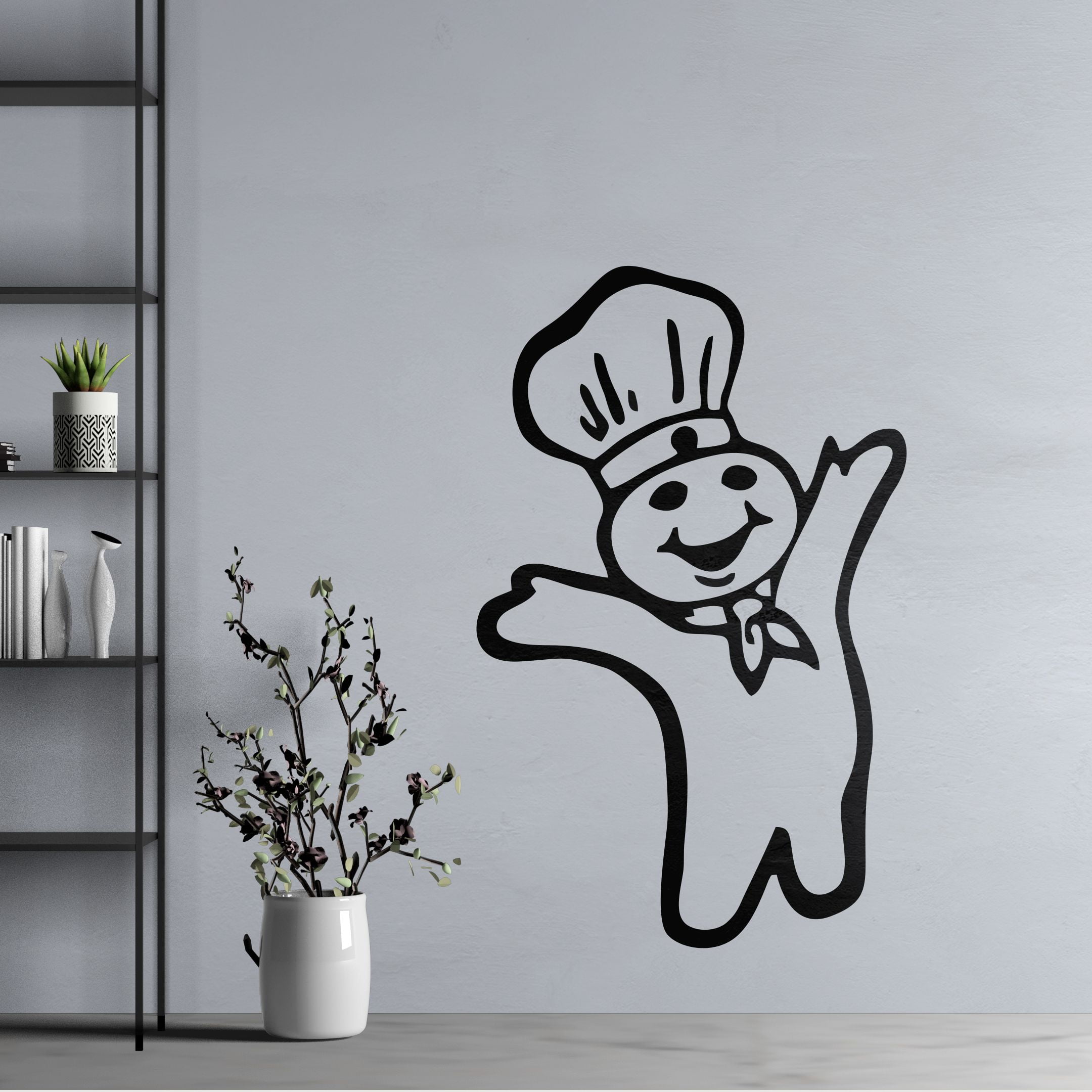 Door /Tile Art Decal Sticker NEW Chef Carrying Food 18”x12” Black Kitchen Wall 