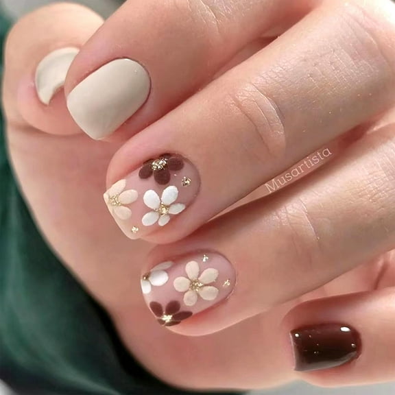 Square Press on Nails Short Fake Nails with Flower Design False Nails Press ons Milky White Full Cover Glue on Nails Glossy Stick on Nails for Women 24Pcs Milky White 24 Fl Oz (Pack of 1)