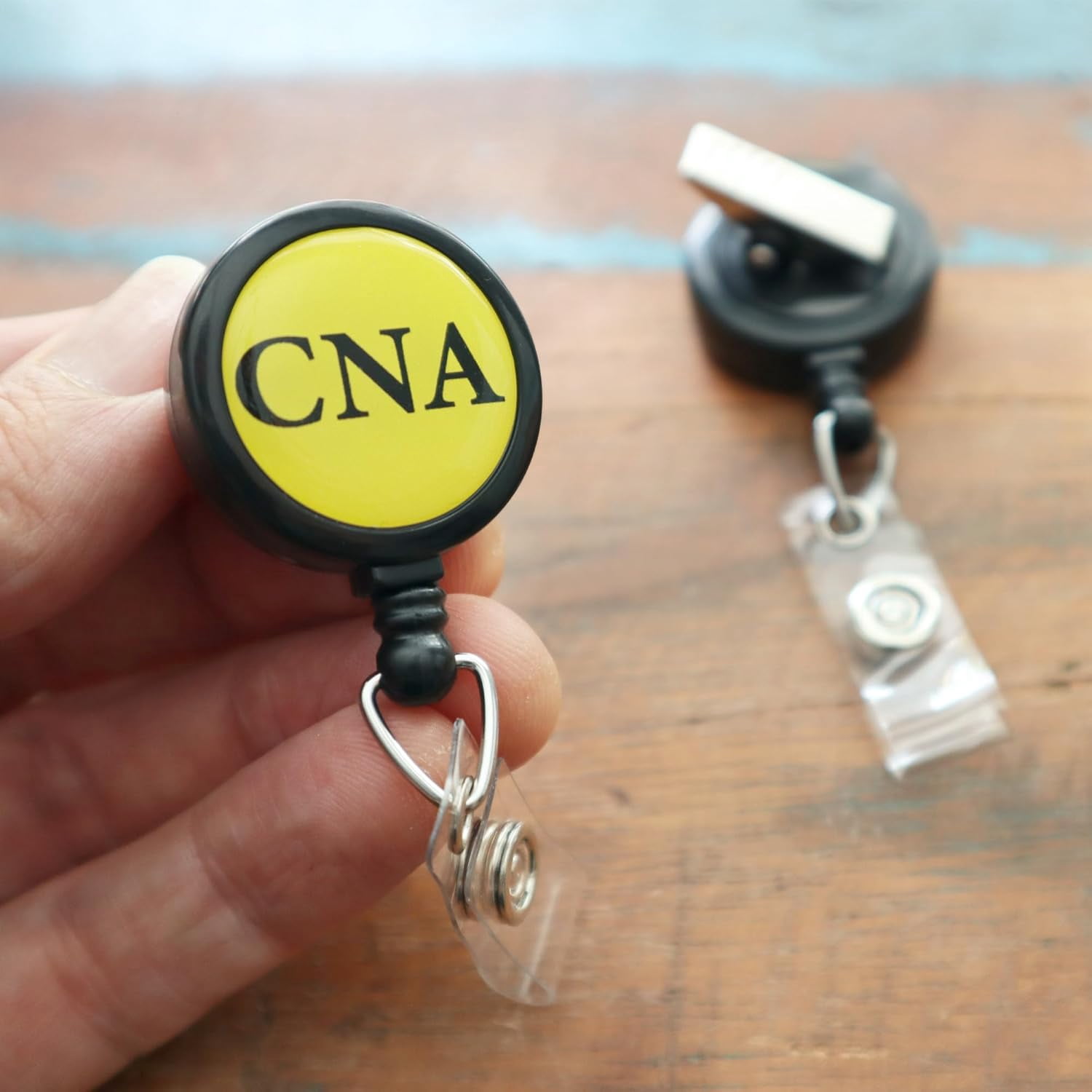 2 Pack - CNA Badge Buddy Reels with Alligator Clip - Swivel Retractable Reel CNA Badge Holder & Title Card in One - Nurse Retractable Hospital I'd Role Dome Label by Specialist ID (Yellow)
