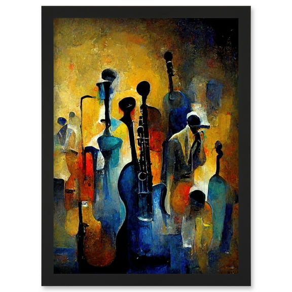 Abstract Jazz Orchestra Rhythm & Blues Music Oil Artwork Framed Wall Art Print A4