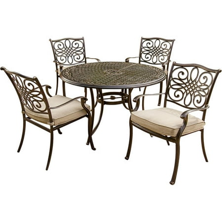 Hanover Traditions 5 Piece Dining Set of 4 Aluminum Cast Dining Chairs and a 48 in. Round Table