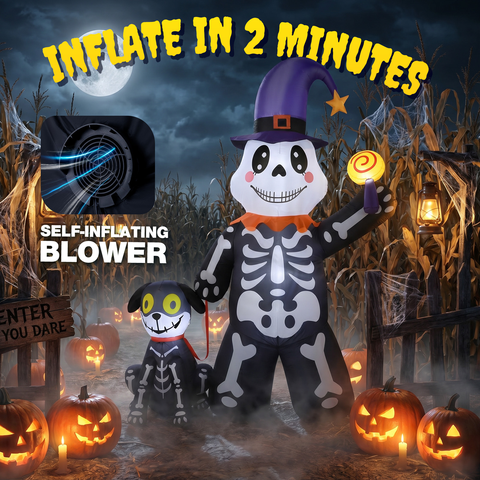 Ayieyill 7ft Halloween Skeleton and Dog Inflatable with LEDs photo 2