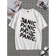 thumbnail image 1 of Camiseta informal de manga corta con estampado "PANIC" para hombre, cuello redondo de punto, ideal para el tiempo libre., 1 of 5