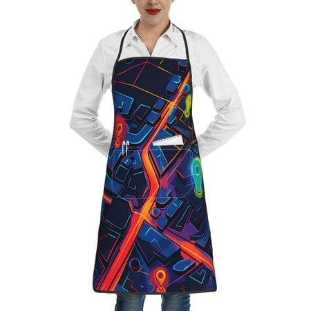

Rocae Neon City Map for Kitchen Aprons for Women Adjustable Cooking Kitchen Chef Apron for Men with Pockets