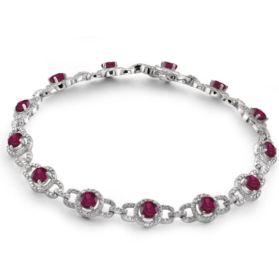 5 3/4 Carat T.G.W. Ruby And White Diamond Accent Sterling Silver Bracelet