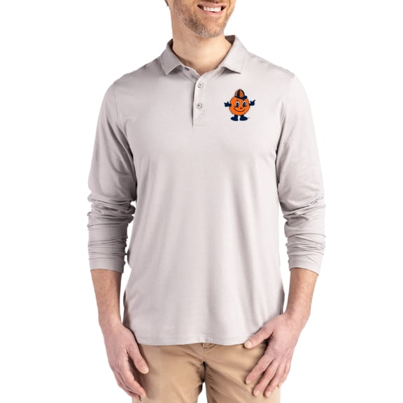 Men's Cutter & Buck Gray Syracuse Orange Vault Coastline Epic Comfort Long-Sleeve Polo