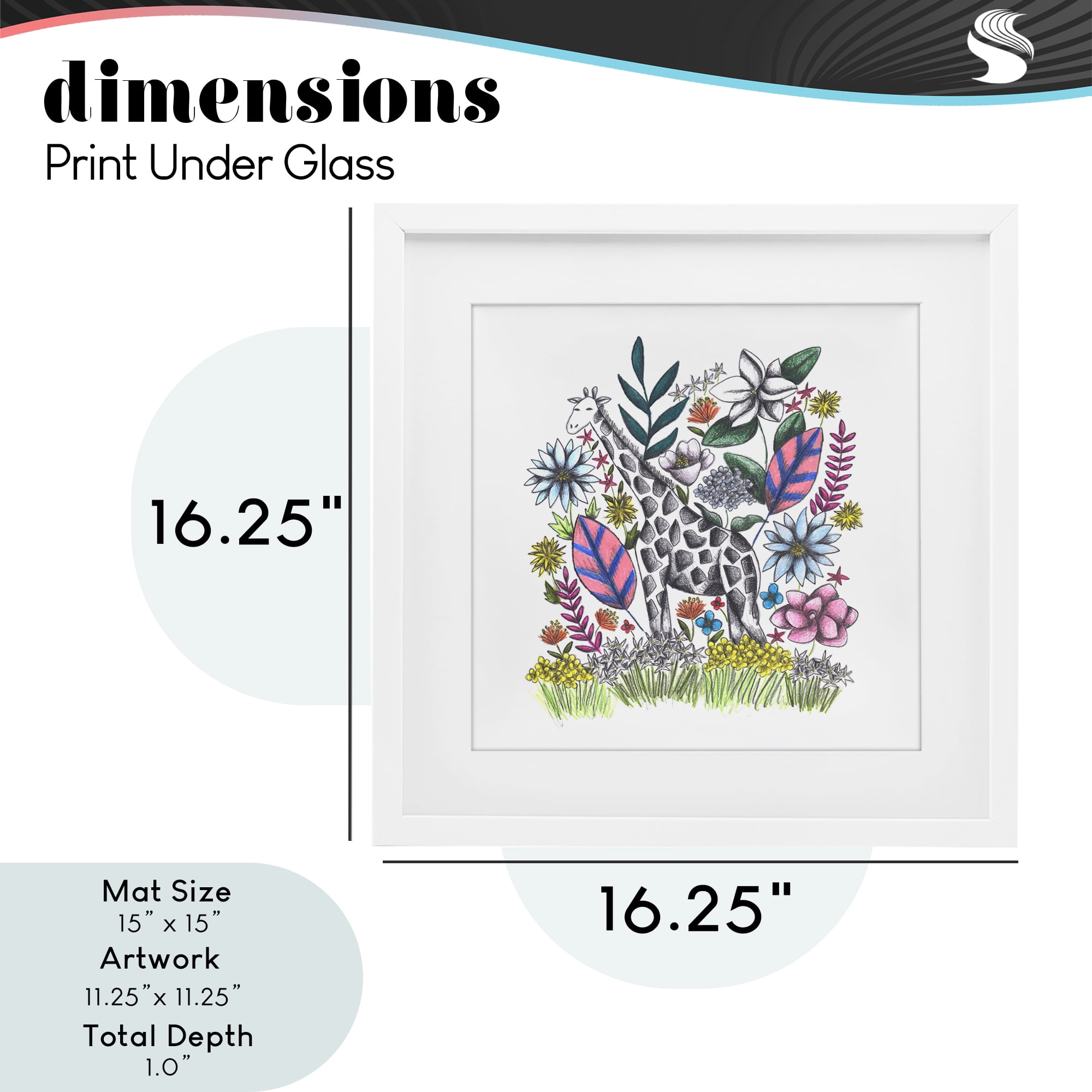 Giraffe in Midst of Flowers White Framed Print Under Glass, design by Cecilia Battaini