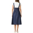 thumbnail image 3 of INSPIRE CHIC Suspender Dress for Women's  Button Front Classic U Neck Overall Denim Midi Dress with Pockets XL Black Blue, 3 of 6