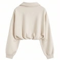 thumbnail image 4 of Half Zip Sweatshirts For Women Lapel Long Sleeve Drawstring Hem Tops Fashion Casual Loose Cropped Pullover (S, Beige), 4 of 9