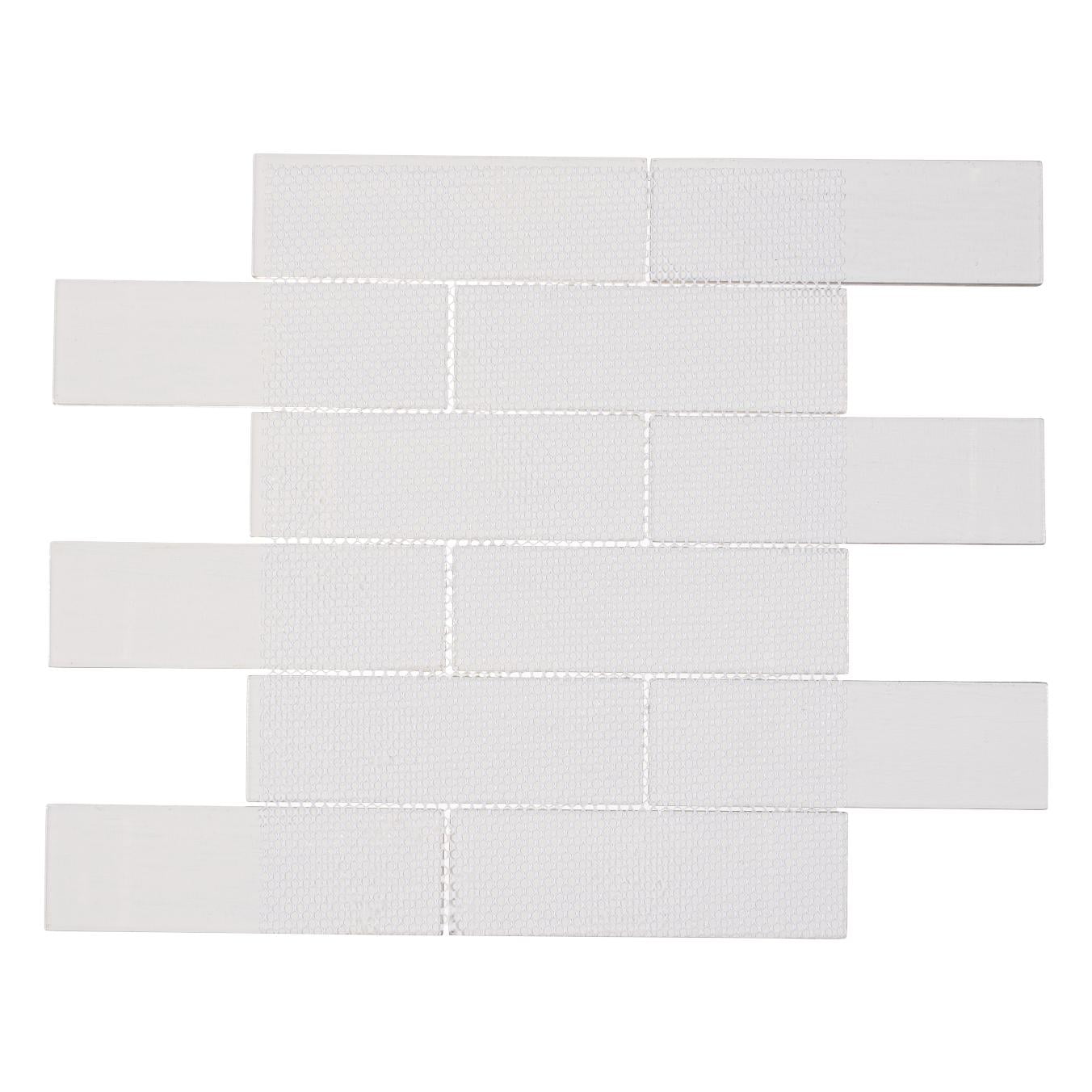 Migdal Kaspian Gray 2-in. x 6-in. Brick Joint Wood Look Glossy Glass Mosaic Wall and Floor Tile