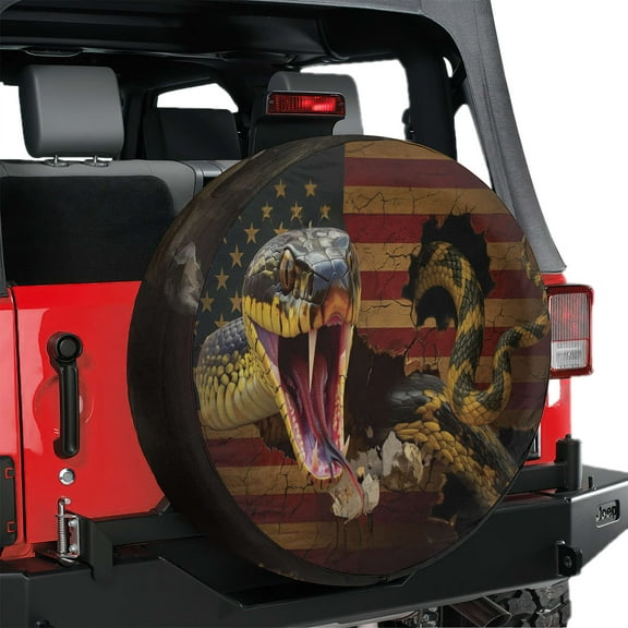 Lotusprinthandmade 3D Patriotic US Flag Snake Spare Tire Cover Without Backup Camera Hole 6 Sizes (27 in.)