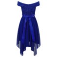 thumbnail image 2 of iEFiEL Girls Chiffon Off Shoulder Dress High-Low Rhinestone Bridesmaid Dress Wedding Pageant Evening Gown A Blue 14, 2 of 7
