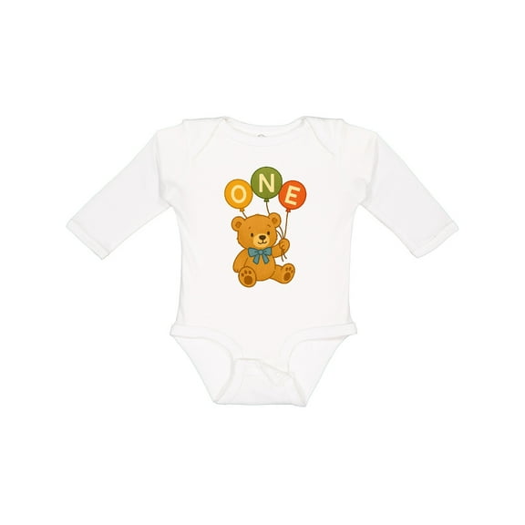 Inktastic 1st Birthday Teddy Bear Balloons Boys or Girls Long Sleeve Baby Bodysuit