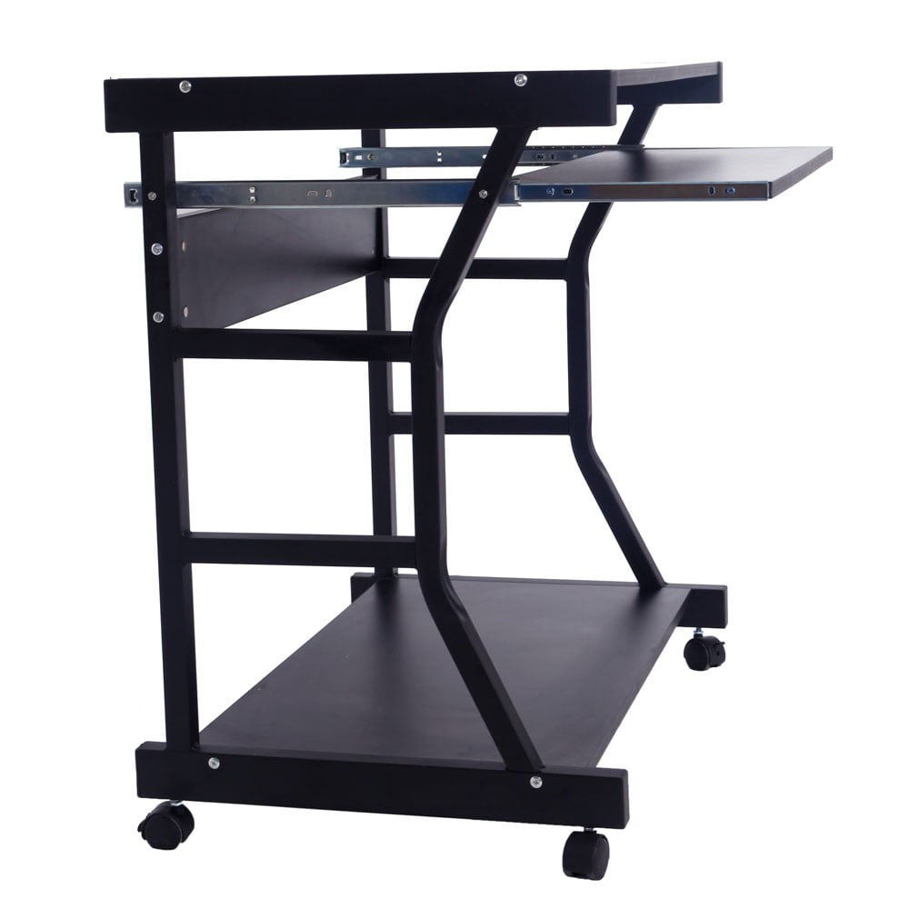 IVV 27.55" Small Rolling Computer Desk on Wheels, with Keyboard Tray and Bottom Shelf, for Bedroom, Living Room, Home Office, Black