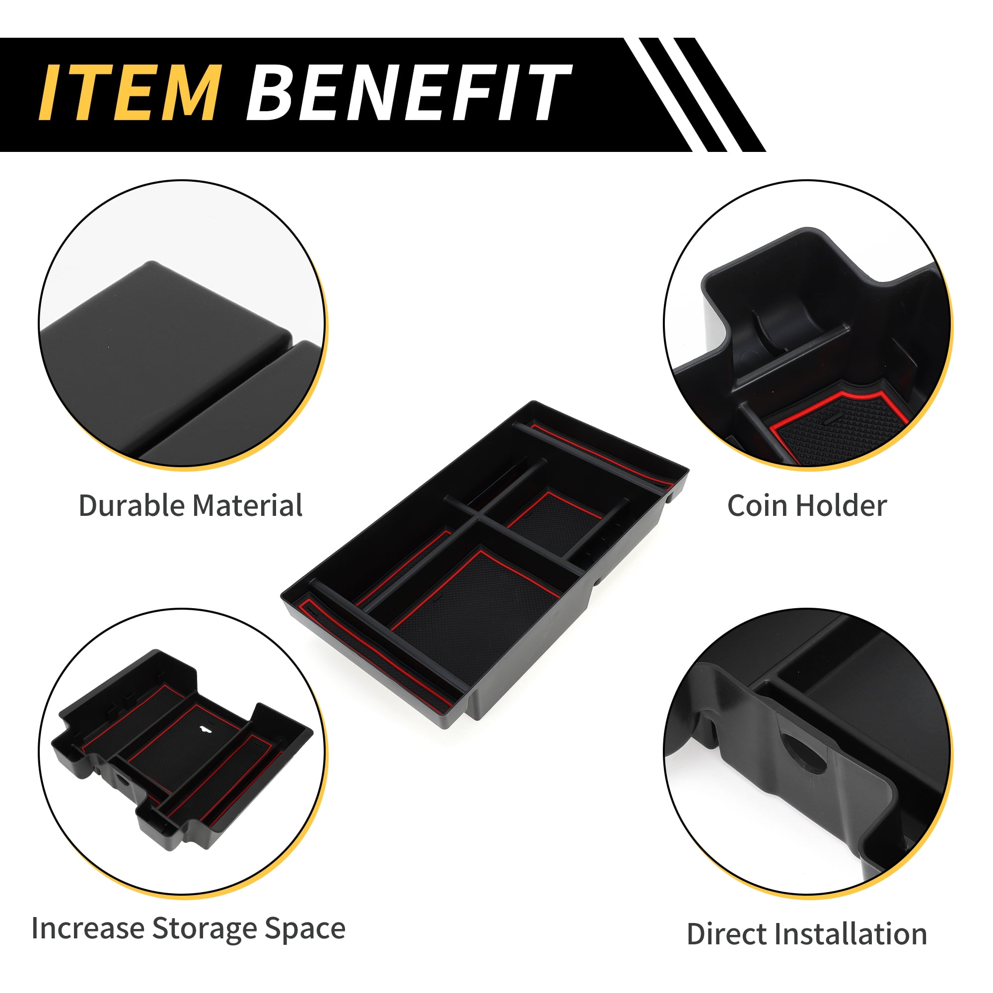 Unique Bargains Full Center Console Organizer Tray for Chevy Silverado for GMC Sierra 2500 3500 HD 2020-2023 Armrest Box Insert Tray Full Console w/Bucket Seats ONLY Plastic Black Red