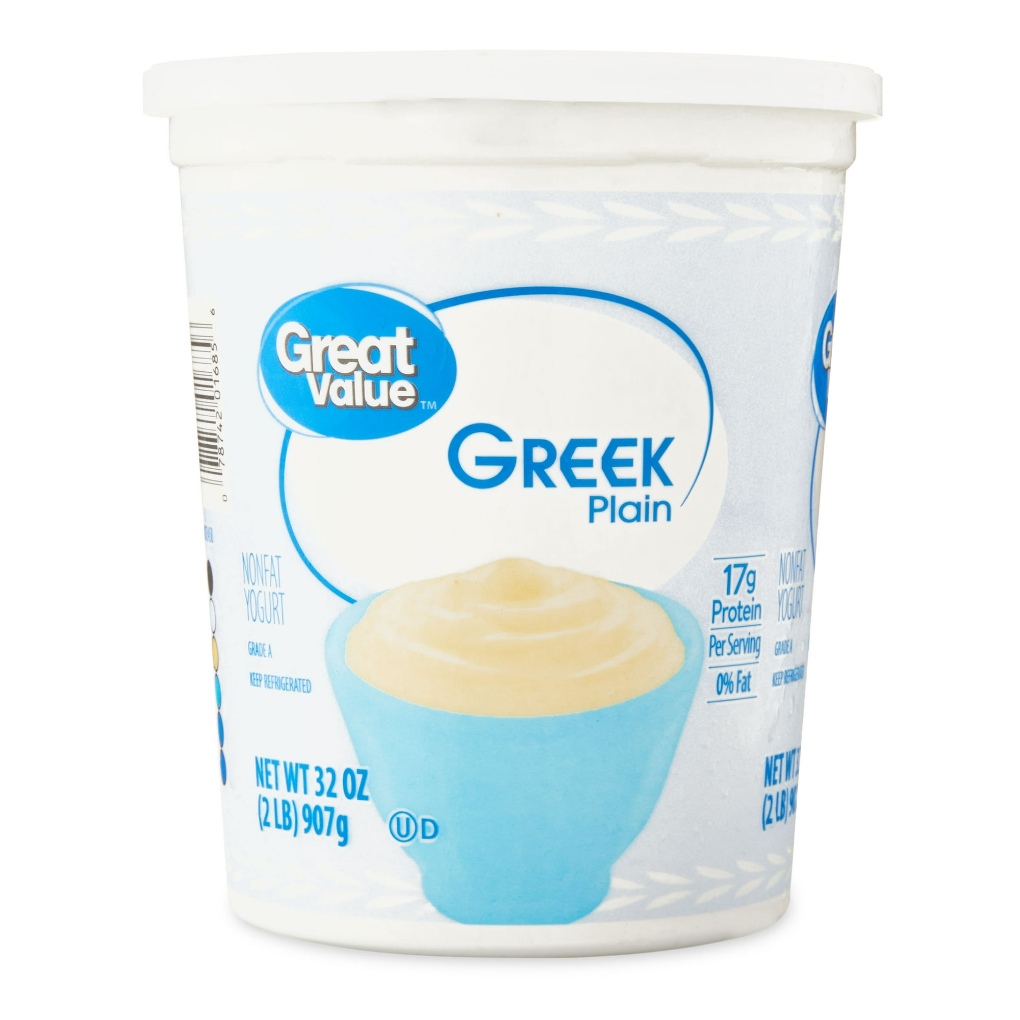 Great Value Greek Plain Nonfat Yogurt, 32 oz Tub