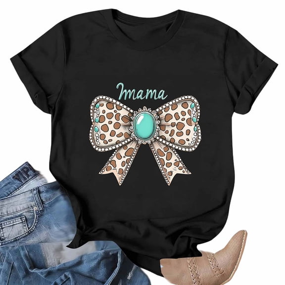 Busydd Women's T-Shirts Mother's Day Round Neck Graphic Tees Casual Basic Summer Short Sleeve Tops for Women L