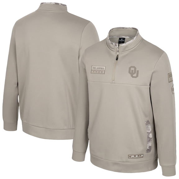 Men's Colosseum Oatmeal Oklahoma Sooners Operation Hat Trick Battalion Quarter-Zip Pullover