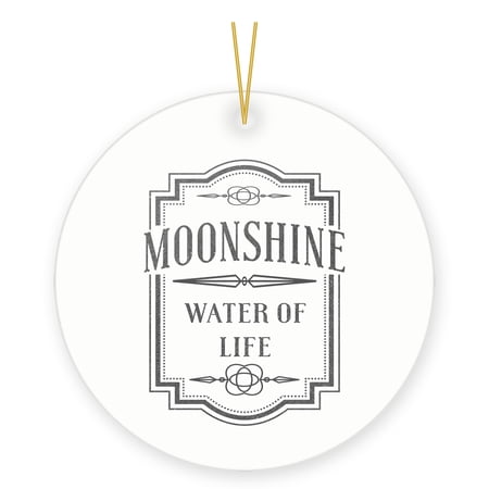 DistinctInk Hanging Ceramic Christmass Tree Ornament with Gold String - Great Gift / Present - 2 3/4 inch diameter - Moonshine - Water of Life