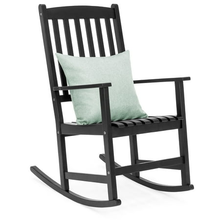 Best Choice Products Indoor Outdoor Traditional Wooden Rocking Chair Furniture w/ Slatted Seat and Backrest for Patio, Porch, Living Room, Home Decoration - Black
