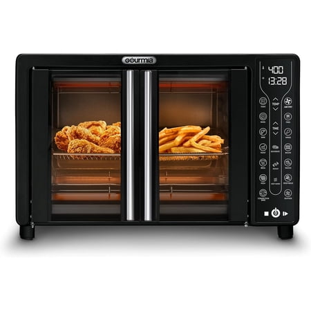 Gourmia Toaster Oven Air Fryer Combo 17 cooking presets 1700W french door digital air fryer oven 24L capacity accessories, convection rack, baking pan tray recipe book GTF7460,Large,Black