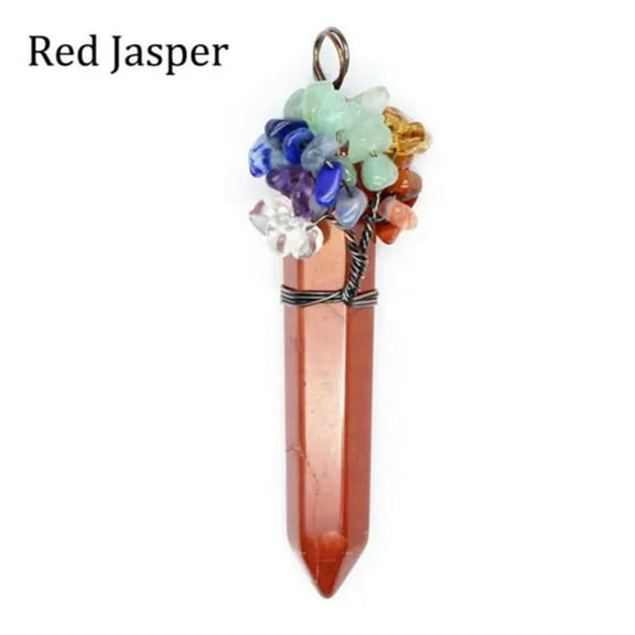 Natural Crystal Tree of Life Pendant Chakra Wire Wrapped Hexagonal Point Healing