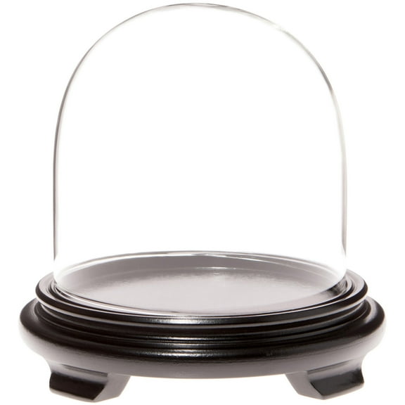 Plymor 5.5" x 5.5" Glass Display Dome Cloche (Black Wood Veneer Footed Base)