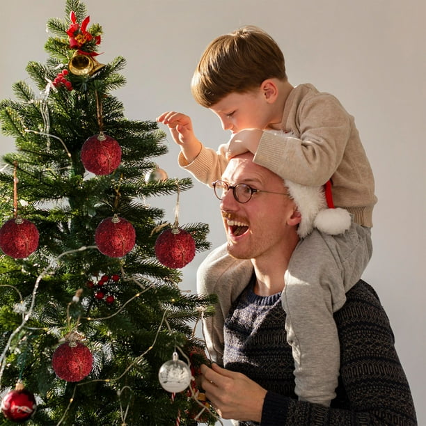 Juego de 3 bolas navideñas colgantes de plástico para árbol, color blanco, negro y rojo, ligeras y duraderas, ideales para bodas, fiestas y regalos de Navidad.