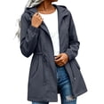 thumbnail image 2 of Rain Jacket Women Waterproof with Hood Belted Zip Up Long Raincoat Windbreaker Hiking Fall Jacket Pocket,Gray L, 2 of 8