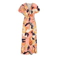 thumbnail image 3 of Robes pour Femmes Été 2023 Robe d'Été Imprimée Ample Décontractée à Manches Courtes Taille Haute Col en V et Cheville Robe pour Femmes en Liquidation, 3 of 5