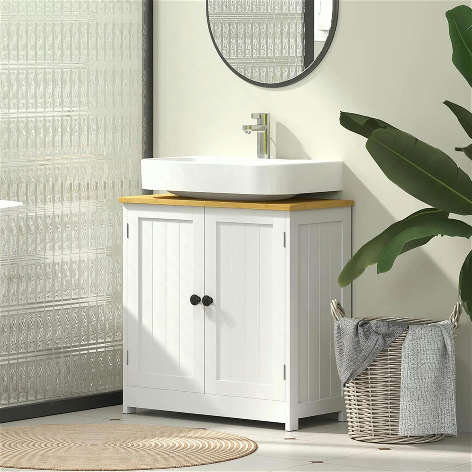 Demi Bonn 23" Freestanding Bathroom Vanity with U-Shape Cut-Out, Pedestal Sink 2-Door Cabinet, Under Sink Cabinet, White