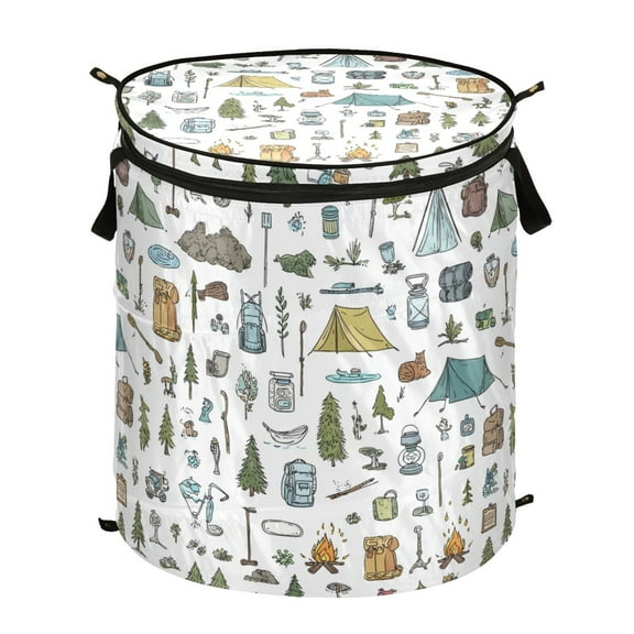 50L Extra Large Popup Hamper Collapsible Laundry Basket With Zippered Lid 15.7x18.5in Camping Elements