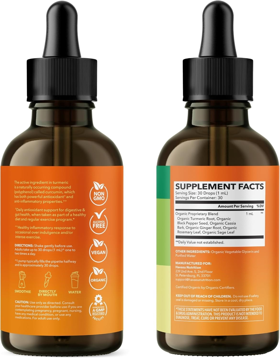 Havasu Nutrition Organic Turmeric Drops with Black Pepper, Digestive & Joint Support, 1 fl oz