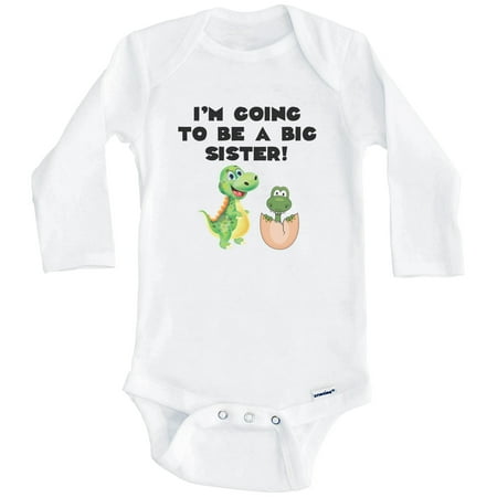 

I m Going To Be A Big Sister Dinosaur Baby Bodysuit - New Baby Announcement Baby Bodysuit For Sibling (Long Sleeve)