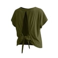 thumbnail image 7 of Brglopf Womens Open Back Workout Crop Tops V Neck Short Sleeve Athletic Shirts Tie Back Oversized Gym Running Yoga Tees Army Green XXL, 7 of 7